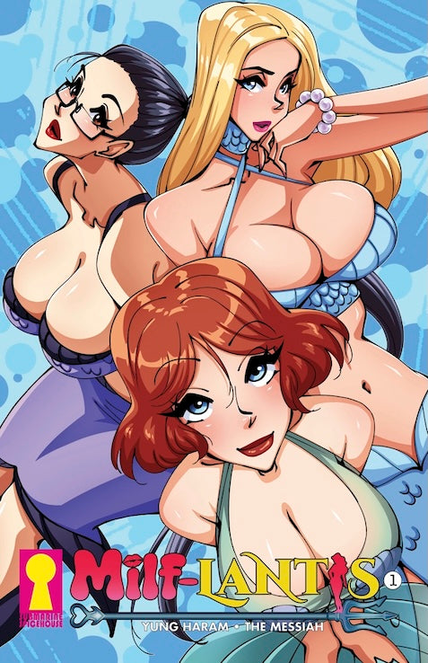 Comic book cover featuring three animated women in swimsuits with 'Mif-Lantis' branding.