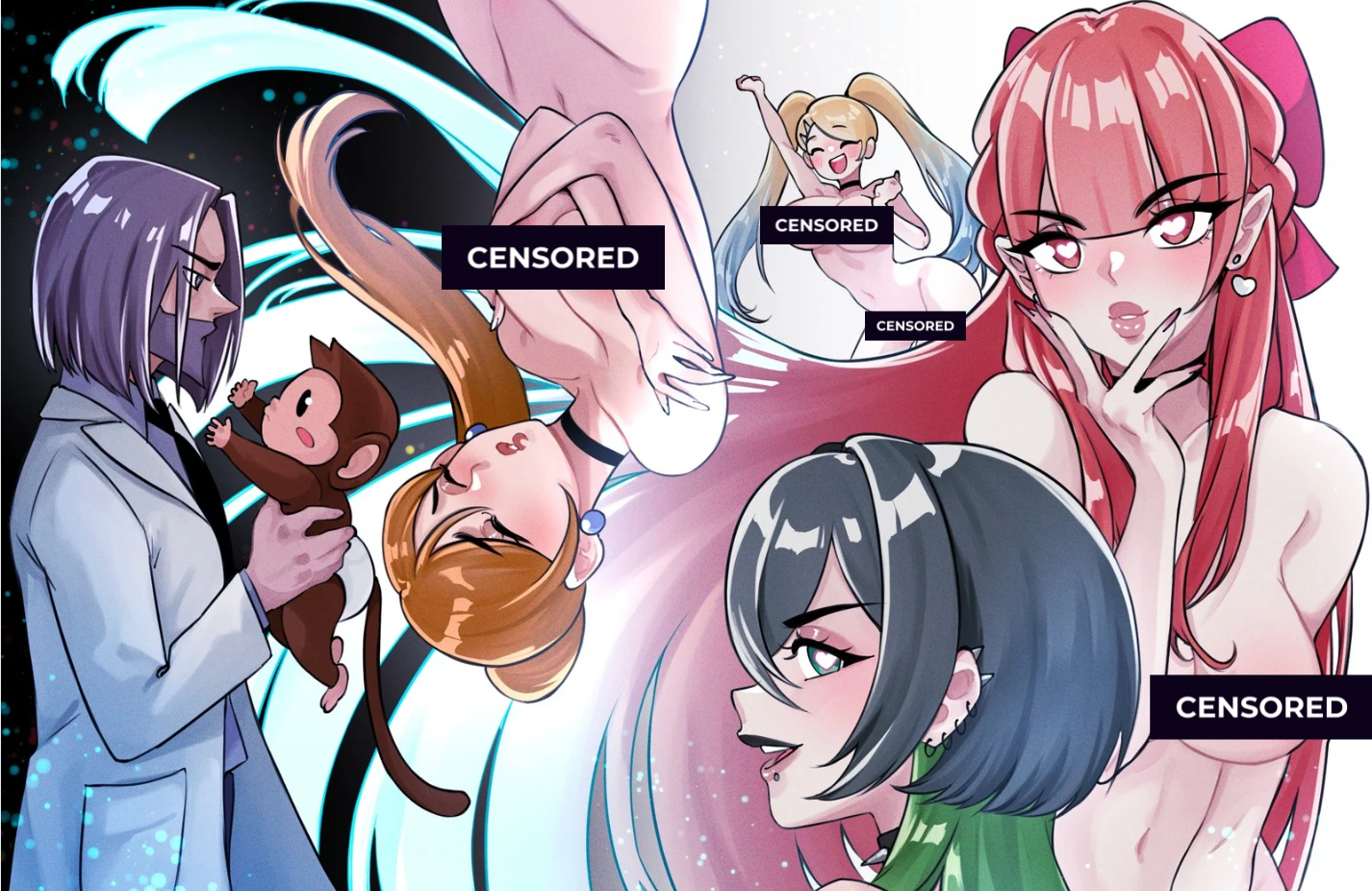 "Chemical XXX" FULL NUDE - Super Puff Chicks Art Print